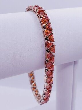 Yellow Gold - 925 Silver 18 Carats Of Orange Trillion Cz Tennis Bracelet